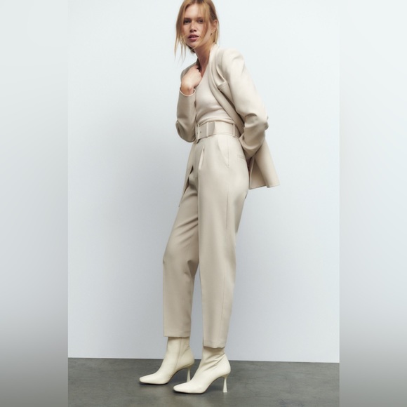 Zara ecru high waisted belted fabric pants blogger favorite - Picture 12 of 12
